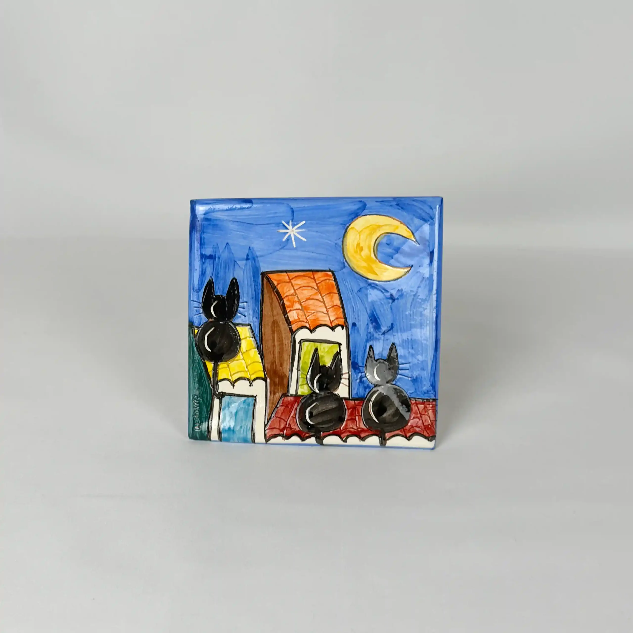 Cuadrado de la serie Gatos, pintada a mano